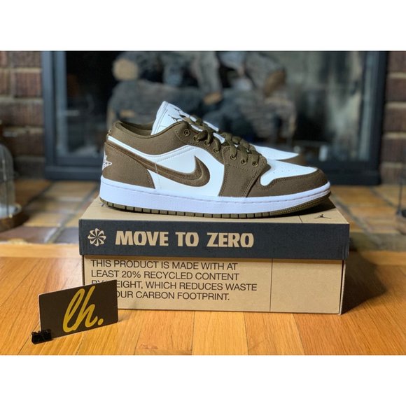 Size 10 W Air Jordan 1 Low “Light Olive” Athletic Sneakers DV0426-301 - Picture 3 of 5